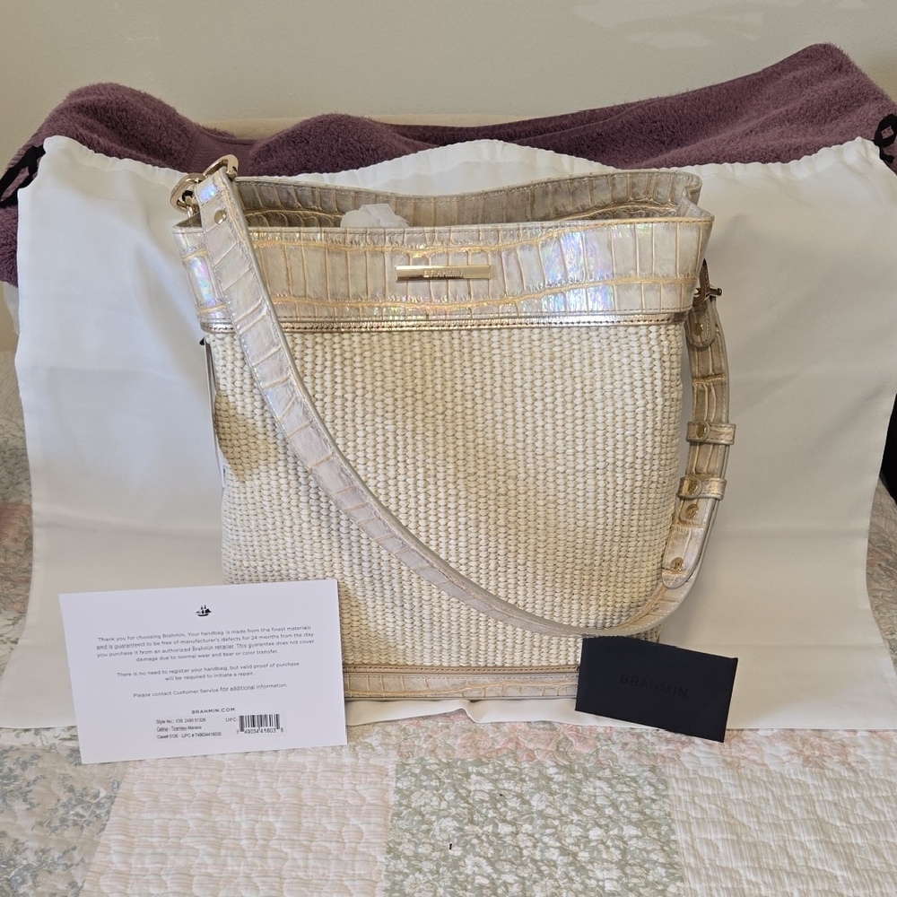 Brahmin Celina Bucket Bag in Tiramisu Manava. NWT